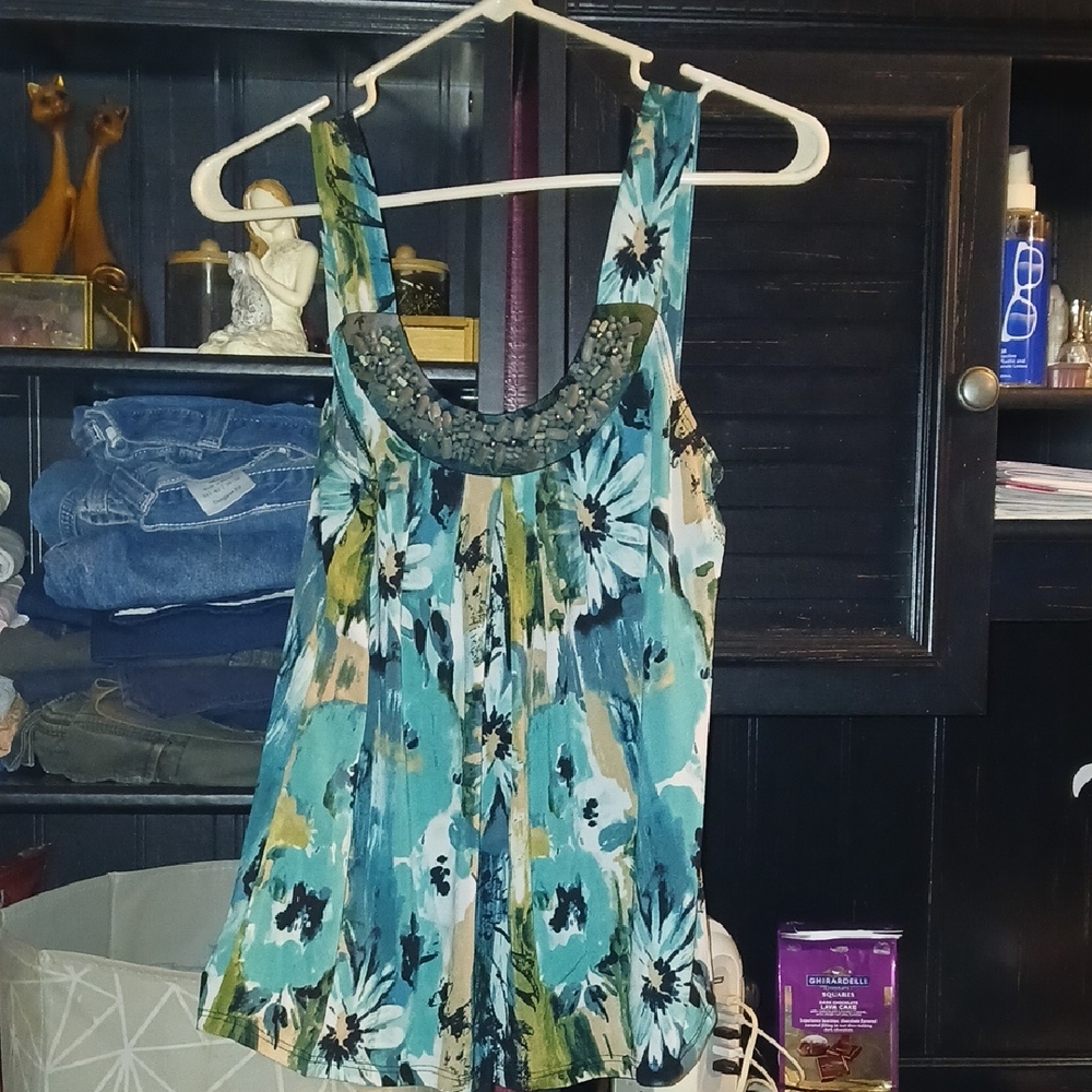 Bwear Teal and Black Floral Tank Top